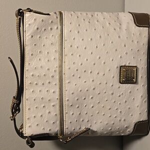 Dooney & Bourke Ostrich Crossbody Cream and Brown Bag
